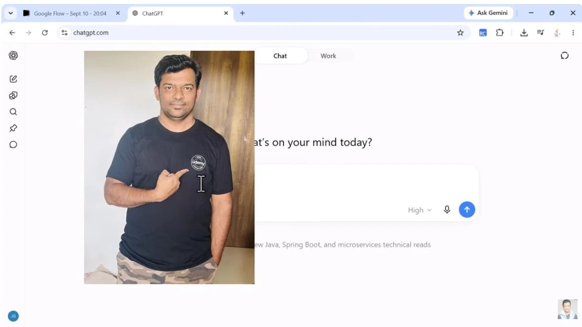 Ramesh Fadatare's uploaded portrait displayed in the ChatGPT tutorial, before the office background edit