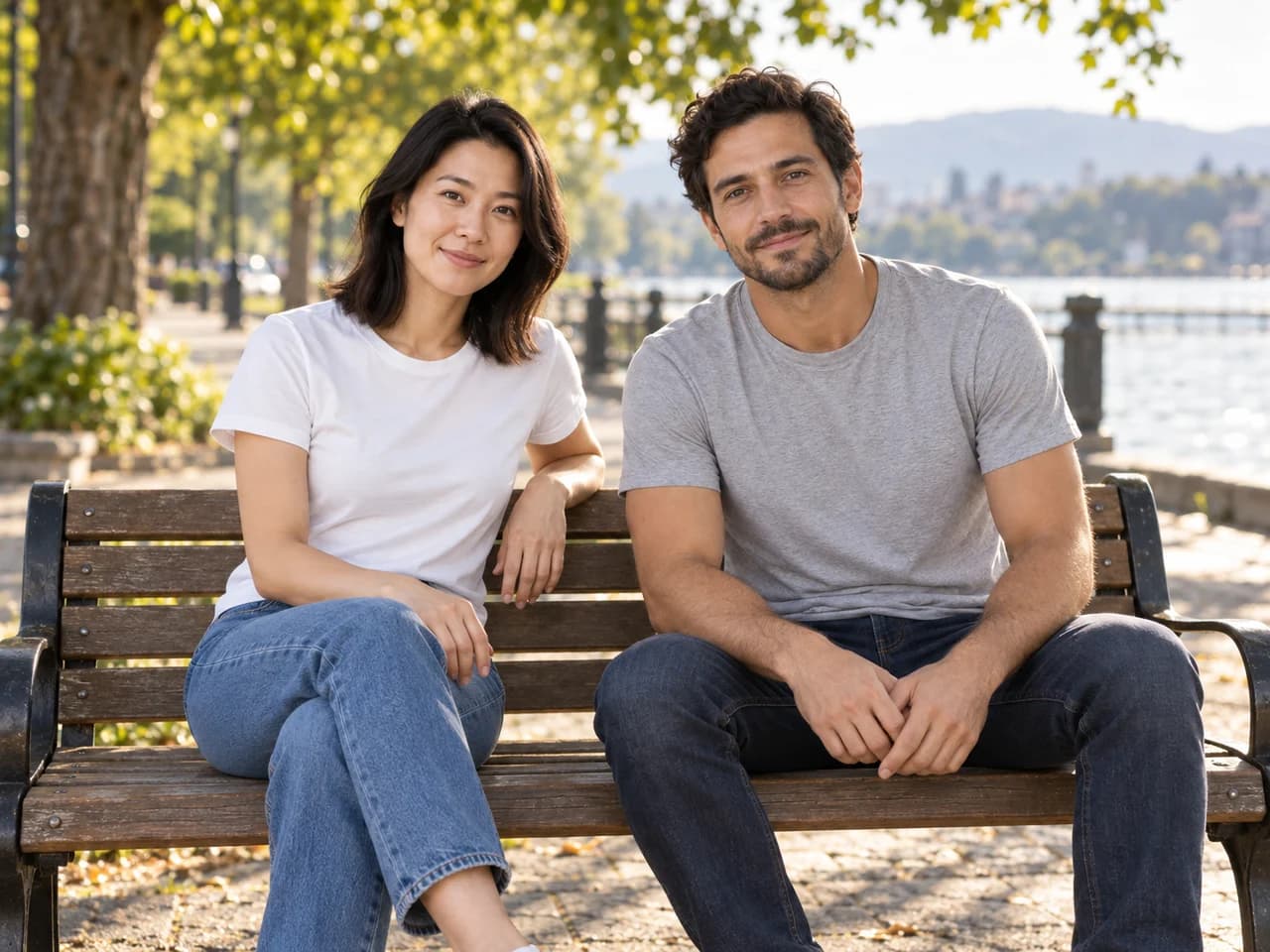 The two reference people sitting side by side on a park bench