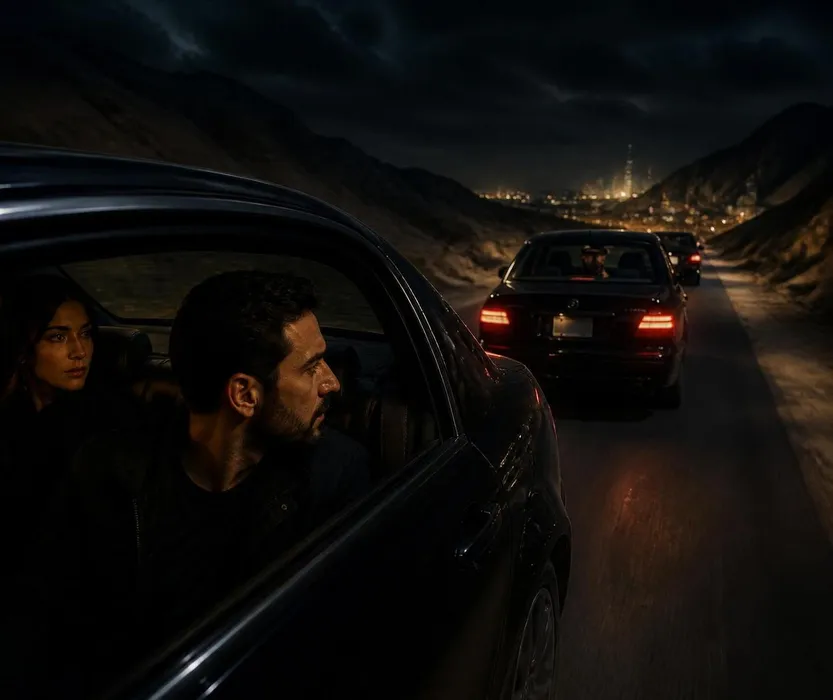 A cinematic night drive through the mountains