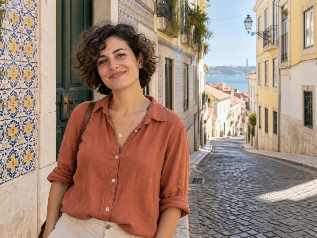 Cleaned travel portrait after an AI photo edit