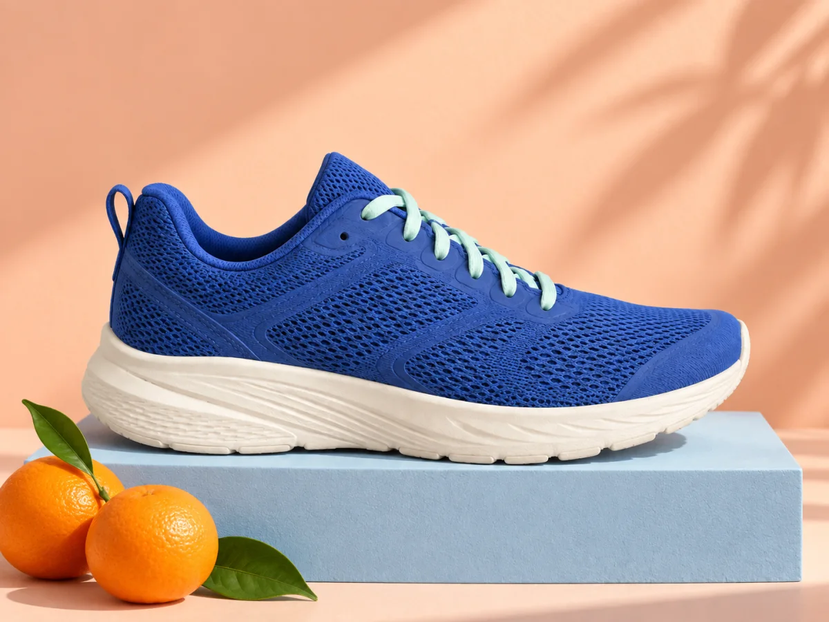 Blue sneaker on a pastel studio set